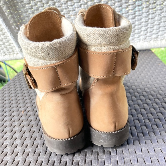 Trader Bay High Tan ankle boot leather fabric lace up buckle chunky heel flat - Picture 4 of 14